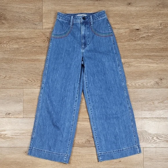 Madewell Emmett Rainbow Stitched Edition Medium Wash Wide Leg Crop Jean - Picture 4 of 16